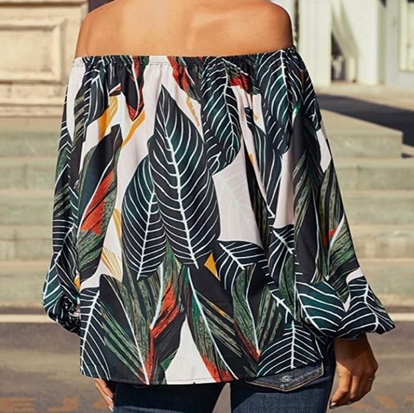 ⭐HP⭐ Botanical Leaf Print Off The Shoulder Blouse - Picture 7 of 10